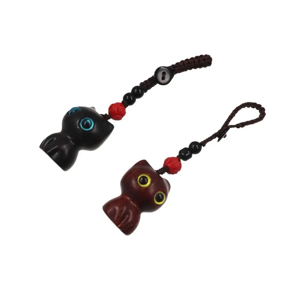 Creative Lucky Blessing Cute Charm Cat Shape Sandalwood Key Chains Wood Car Keyring Jewelry Findings Keychain Components