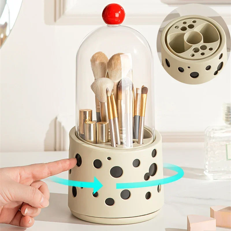 360 Degree Rotating Makeup Brush Holder Cosmetics Organizer With Lid Multi-Function Brushes Holder Lipstick Eyebrow Storage Box