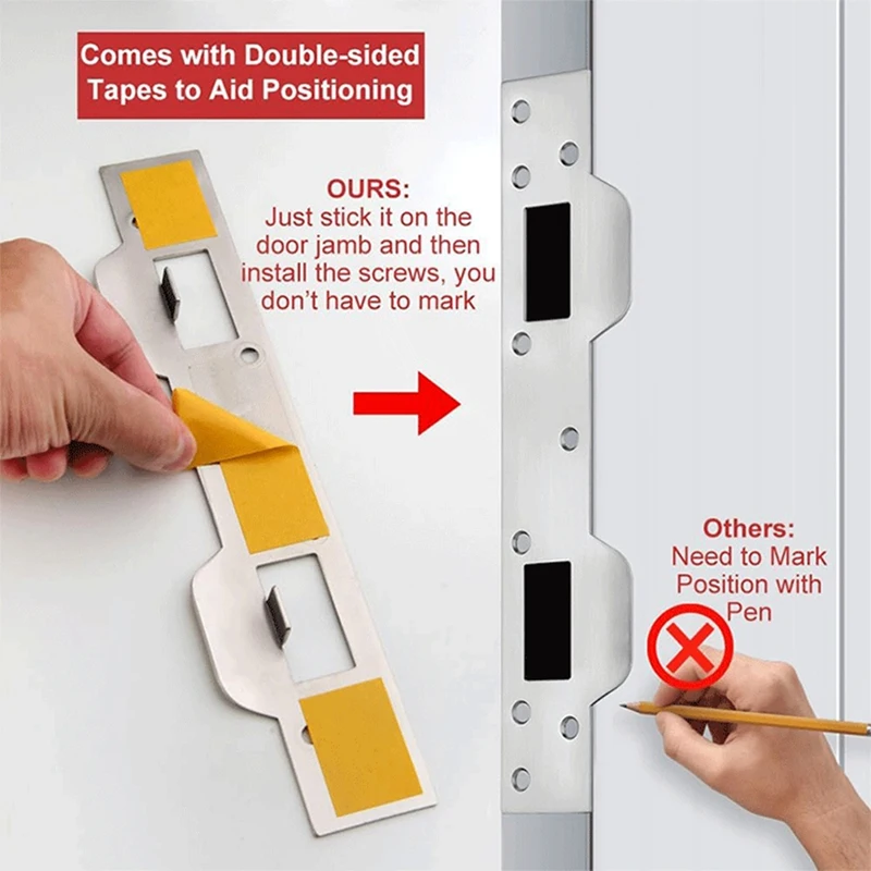 Door Strike Plate Reinforcement Plate - Front Door Security Devices Metal Striker Plates Door Latch Durable Easy To Use