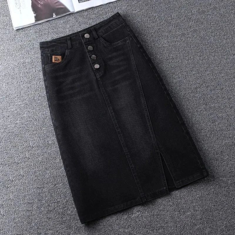 Denim Skirt Women's 2026 Spring/Summer New Slim High Waist Split One Step A-line Wrap Hip Skirts Female Casual Clothing