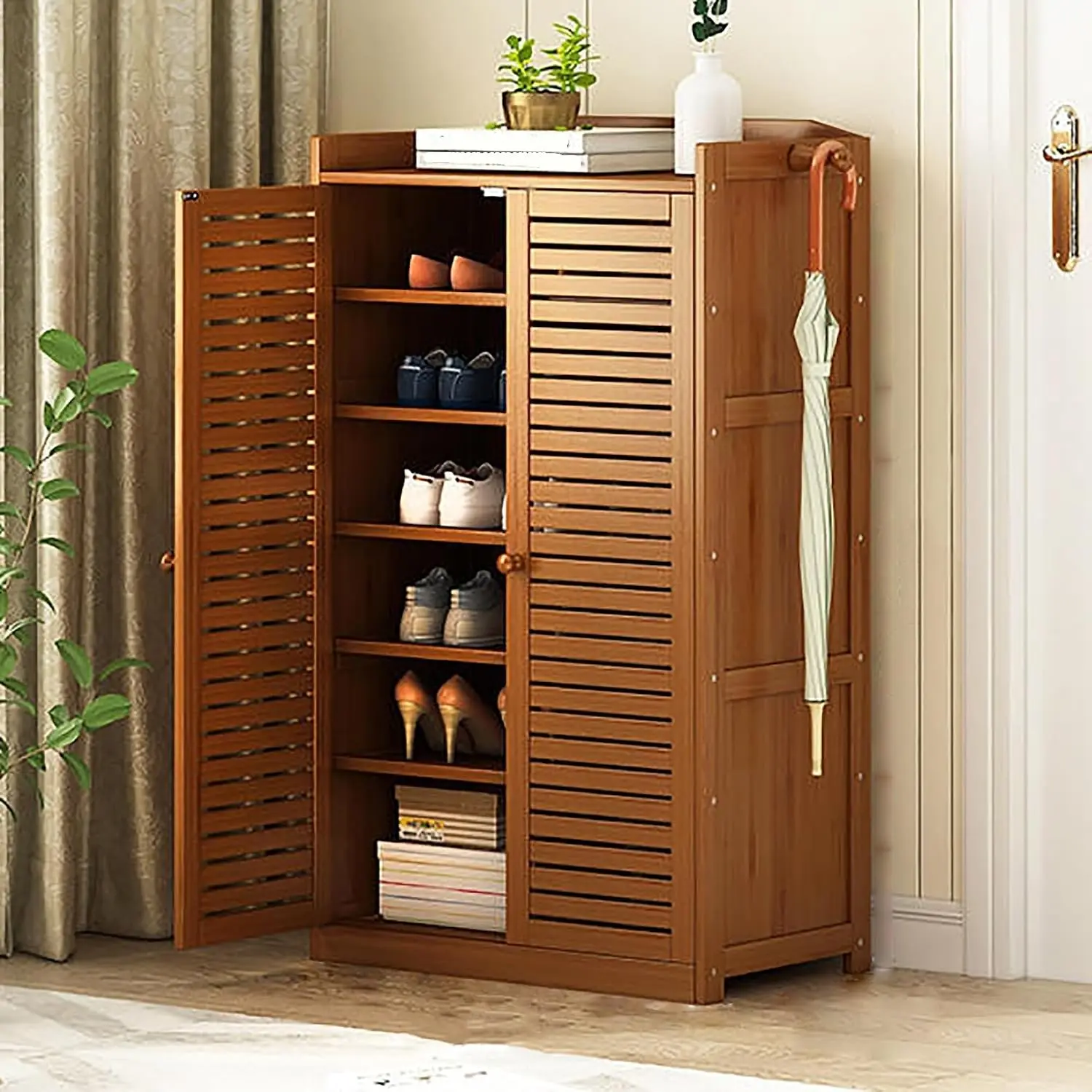 Bamboo Shoe Cabinet 6/7 Tier Shutter Door Entryway Freestanding Organizer Narrow Closet Hallway Living Room, Customized
