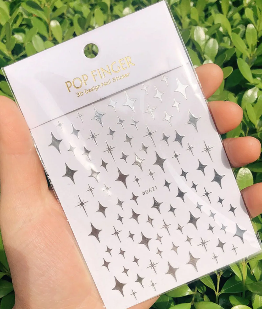 1Pcs Starry Star Nail Art Stickers Rose Gold Silver Black White Laser Nail Slider Self-Adhesive Four-Pointed Decorations Decals
