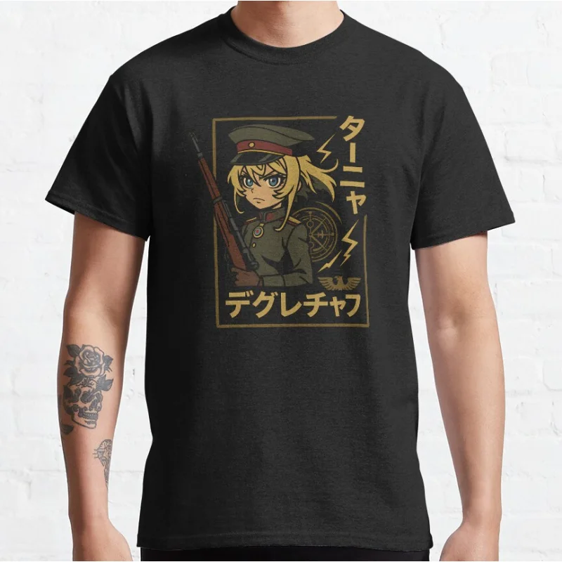 

Saga of Tanya the Evil Tanya Degurechaff Kawaii Anime girls Manga otaku Short-sleeve crewneck T-shirt large size Adult Tops