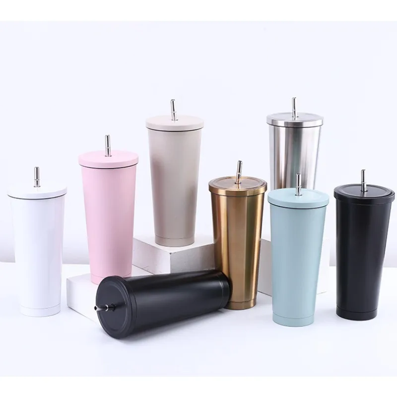 

500/750ml Large Capacity Stainless Steel Straw Cup Double Wall Vacuum Insulated Tumbler Coffee Tea Water Thermos Mug Bottle