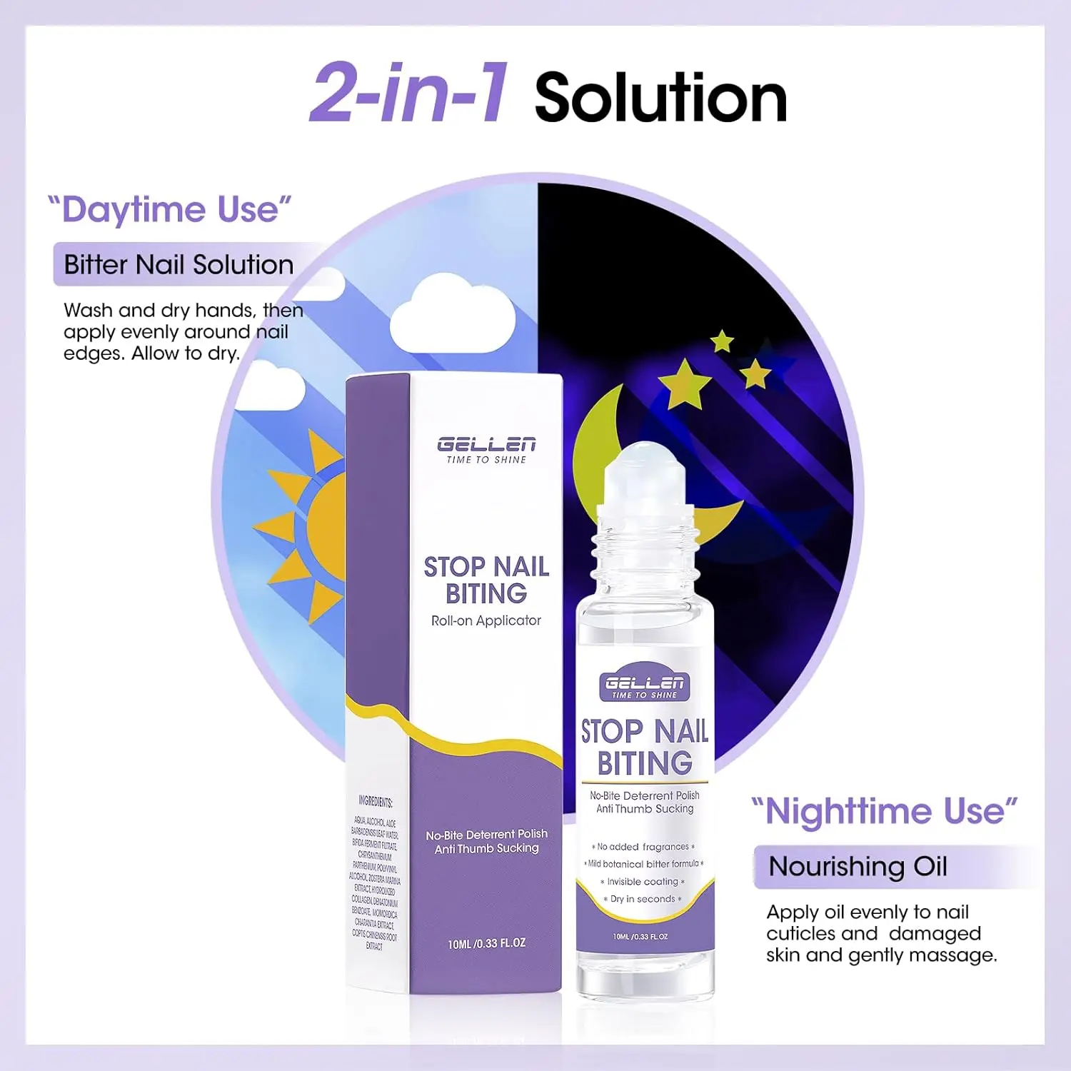 

GELLEN Nail Biting Treatment Care Solution 10ml Roll-On Stop Thumb Sucking Deterrent Quick Dry Water Resistant Nail Polish