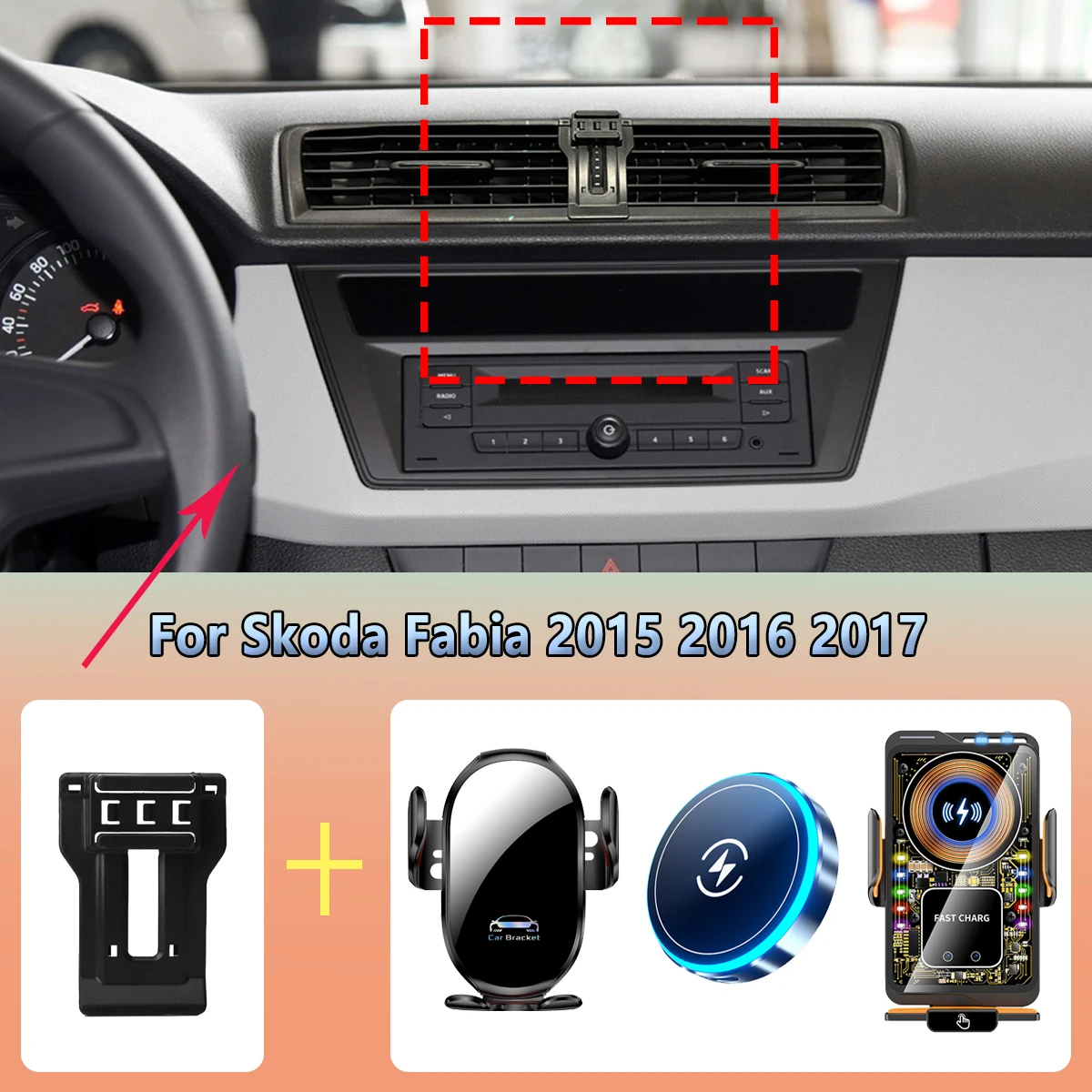 

Car Phone Holder vent For Skoda Fabia 2015 2016 2017 Magnetic Wireless Charging Car phone charger cradle For magsafe Accessories