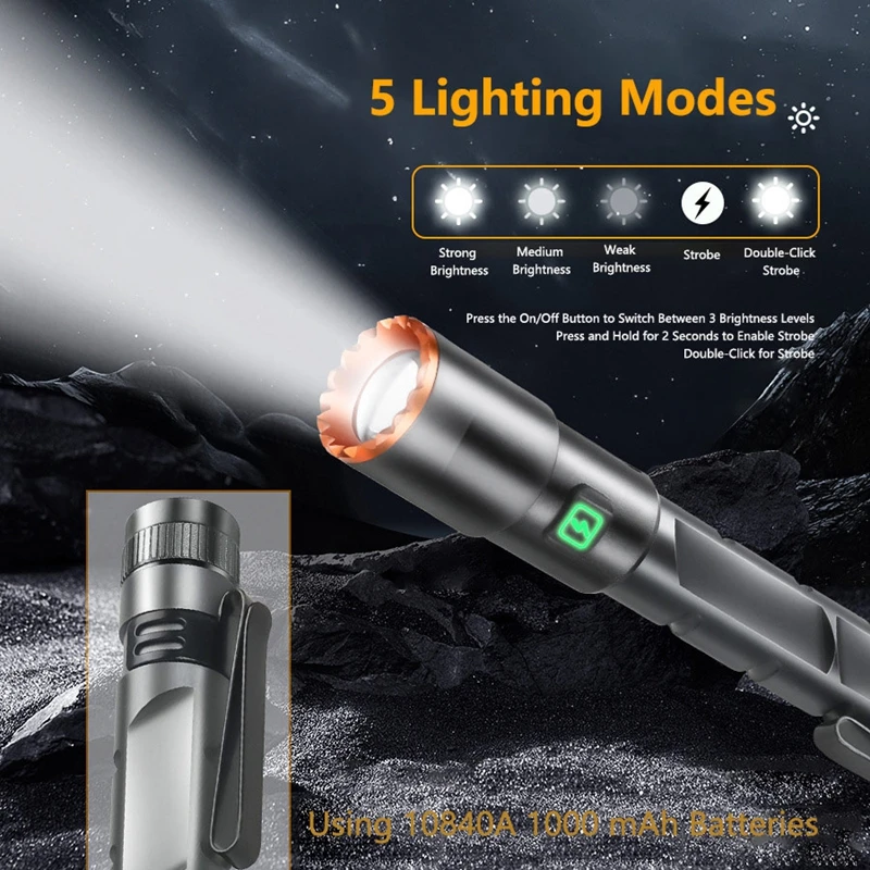 Latarka długopisowa Xiaomi Mini EDC LED o wysokiej jasności, ładowana przez USB, z magnesem, mała latarka do użytku na zewnątrz, na kemping, wędrówki, oświetlenie awaryjne.