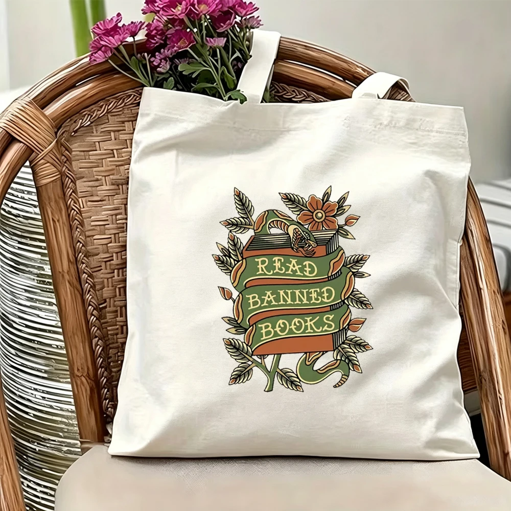 Reading Banned Books Vintage Style Canvas Tote Bag - Durable and Stylish Shopping Bag Designed for Book Lovers