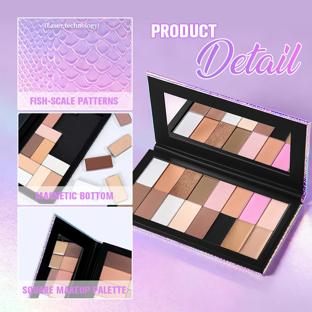 Lakerain Magnetische Meerjungfrau-Make-up-Palette, DIY-Make-up, starke verdeckende Leistung, langlebige, wasserdichte Multifunktions-Make-up-Palette