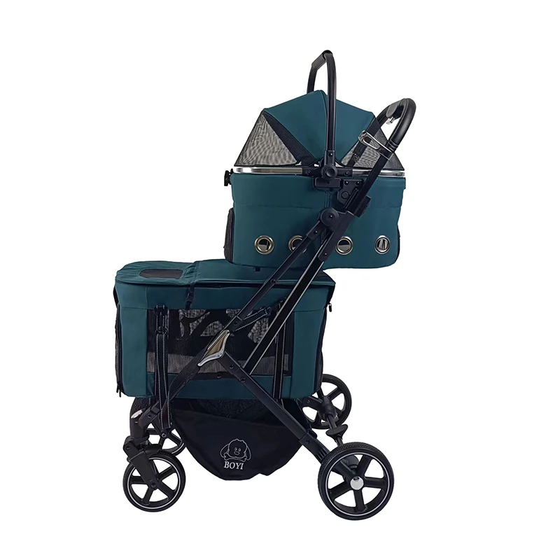 

Fashionable Double-Layer Aluminum Foldable Dog Stroller Removable Washable Oxford Transparent Cover Comfortable Waterproof for