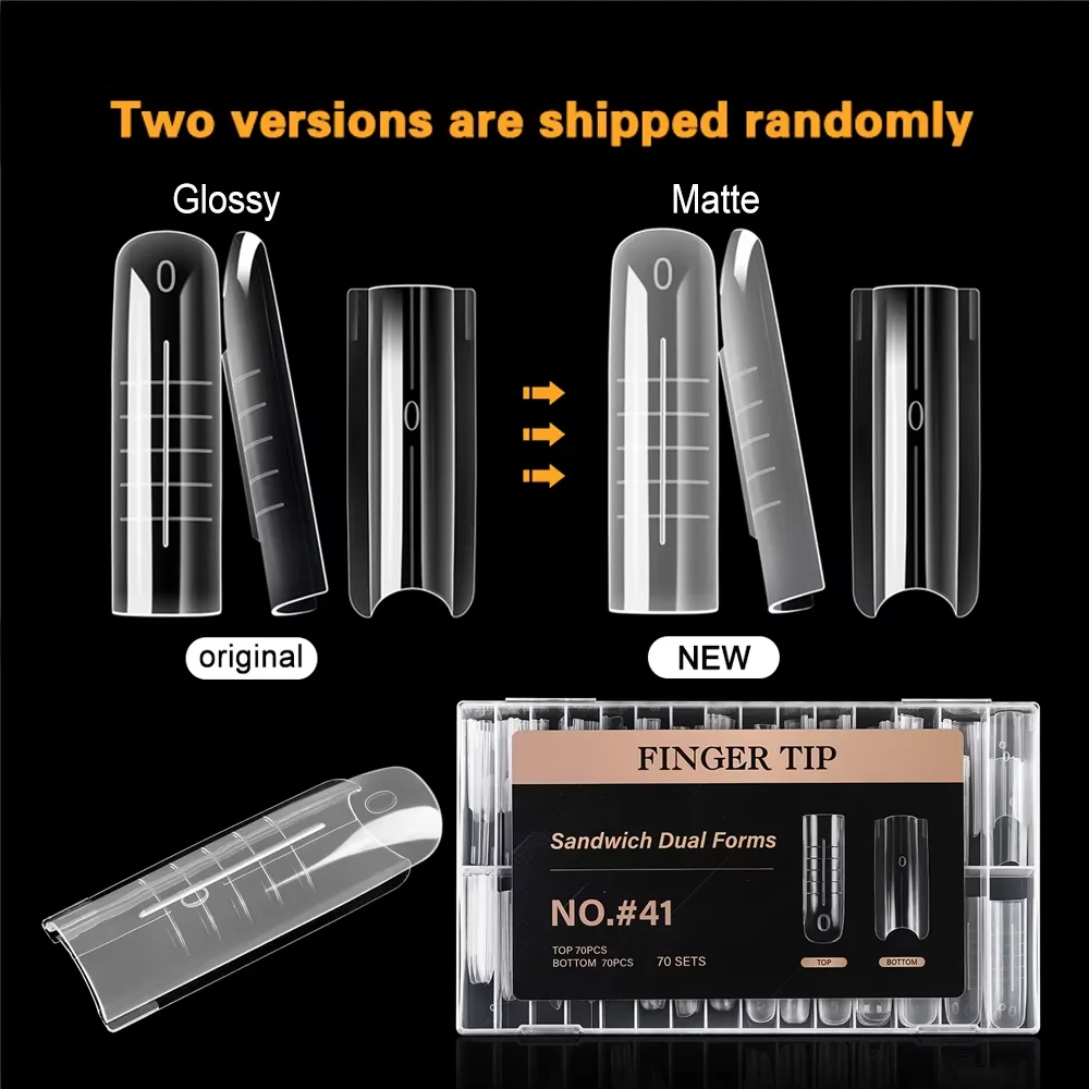 MOWOT New 140pcs/280pcs Sandwich Dual Forms Nail Extension Upper Mold Coffin Almond Acrylic Top Bottom Molds 14 Sizes Nail Forms