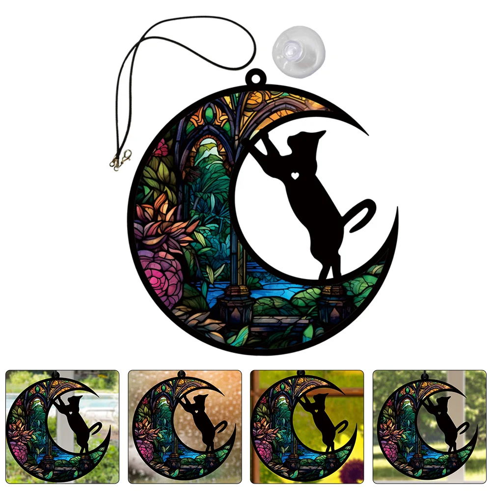 Home Decor Cat Wall Sculpture Crafts Pendant Ornament Acrylic Moon Hanging Window Handicraft