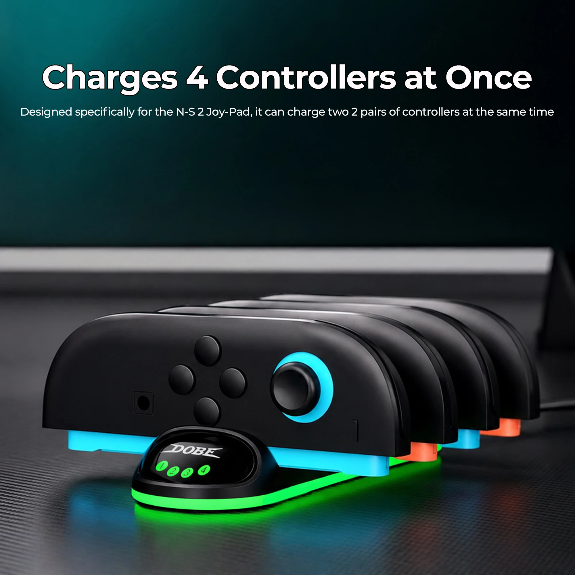 DOBE Portable Charging Dock for Switch 2 Controller |  4-Slot Joy-Pad Charger Station w/ Smart LED Indicator, N-S 2 Accessories