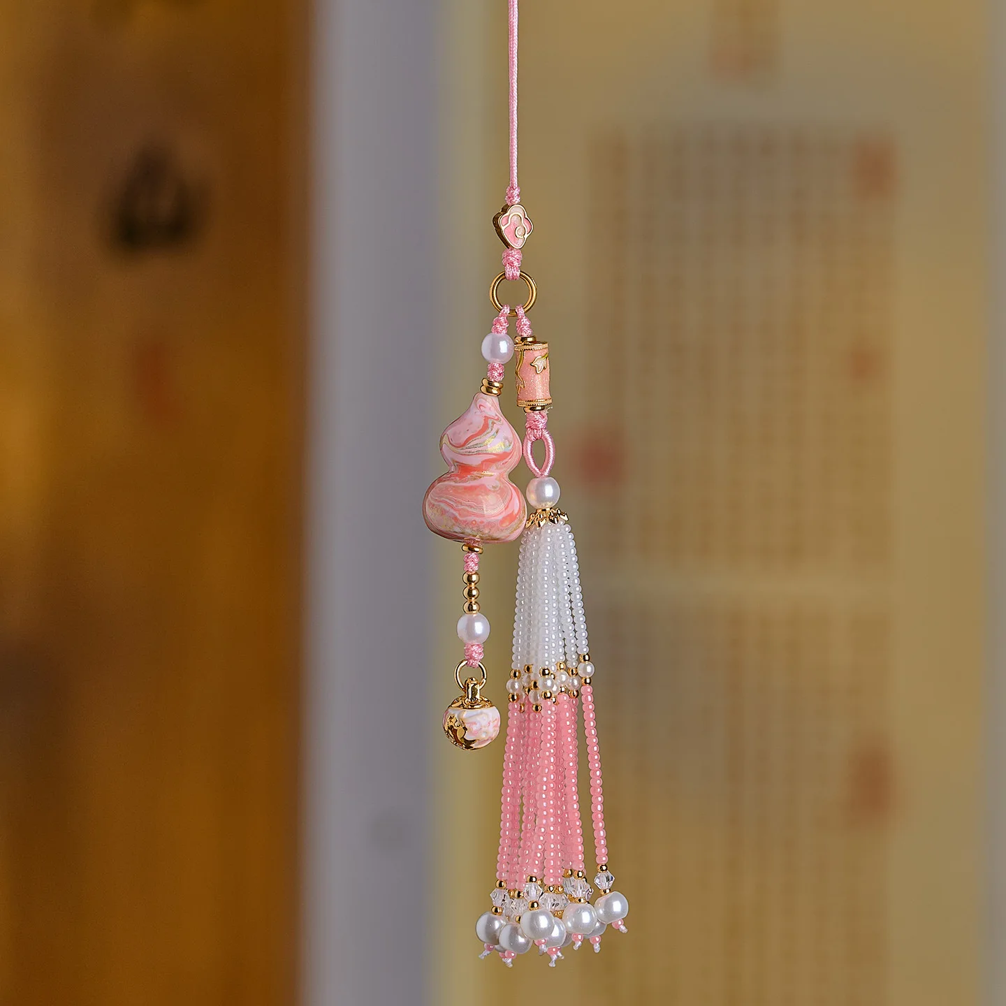 Chinese-style Colorful Gourd-shaped Car Decorative Tassel. Handmade Auspicious Car Interior Decoration Piece