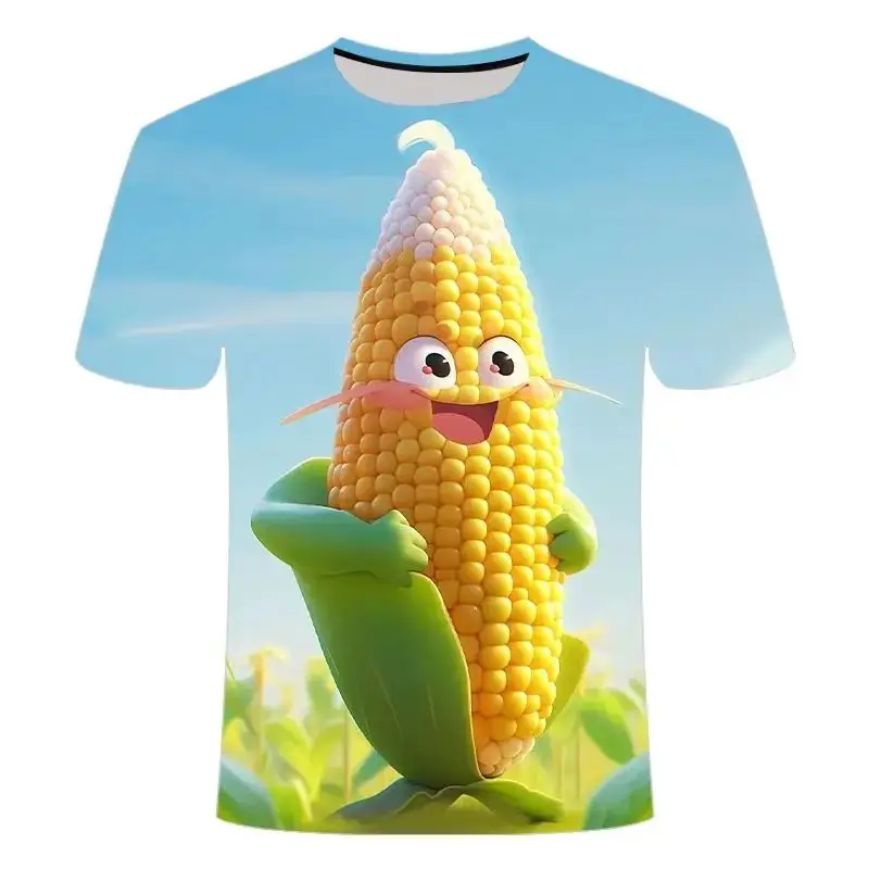 2024 Summer Men Cute And Interesting Corn Pattern 3d Printed O Collar T-Shirt Short Sleeve Loose Funny Fashion Plus Size Top