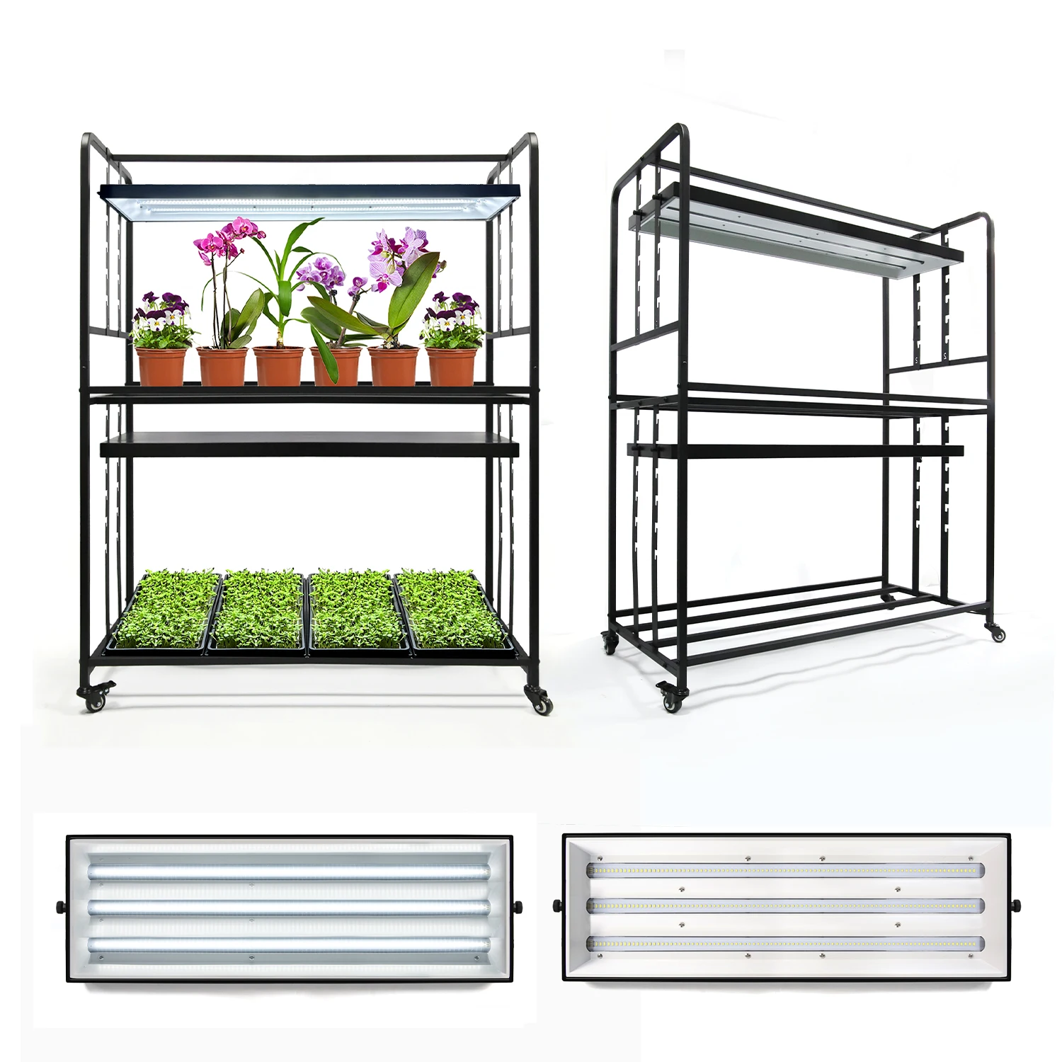 Hydroponic Greenhouse Indoor Plant Grow Rack Double Deck Shelves Commercial Vertical Racks with 4ft led grow light bar