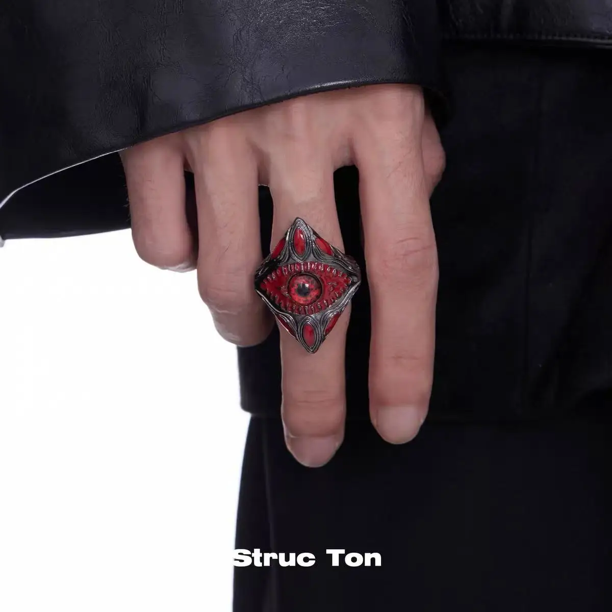 New Men's Red Devil Eye Ring Ruby Evil Teeth Big Black Parasite Charm Gothic Vintage Punk Jewelry For Cosplay Party