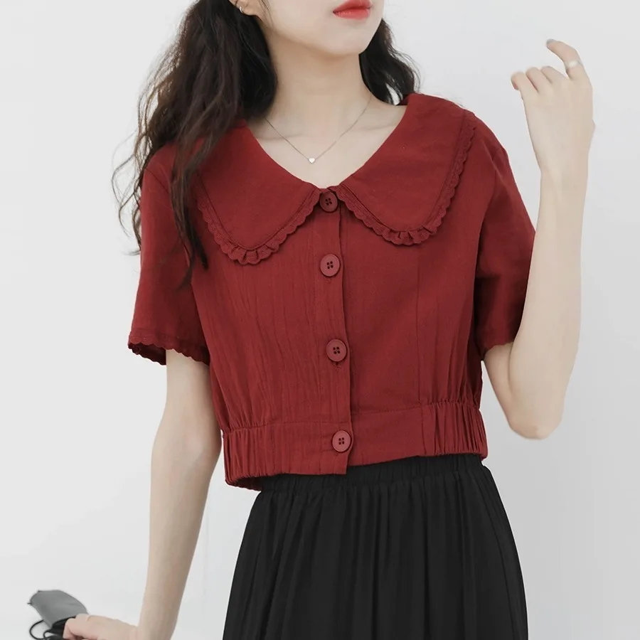 

Рубашки с коротким рукавом, женские жаккардовые туники с воздушным шаром, туника для отдыха, путешествий, французского художественного студента, молодежного отдыха