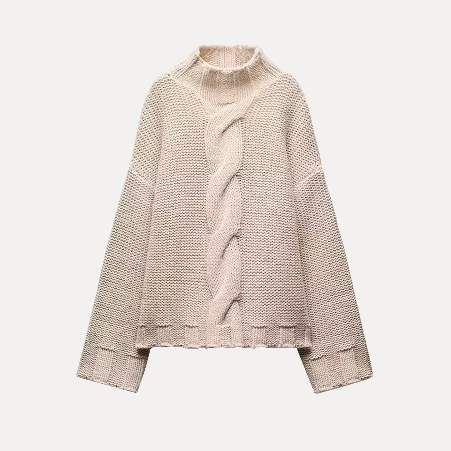 

Z Women's Casual Long Sve Knitted Sweater Comfortable High Collar Twisted Rope Design Polyester Fiber Commute Sle