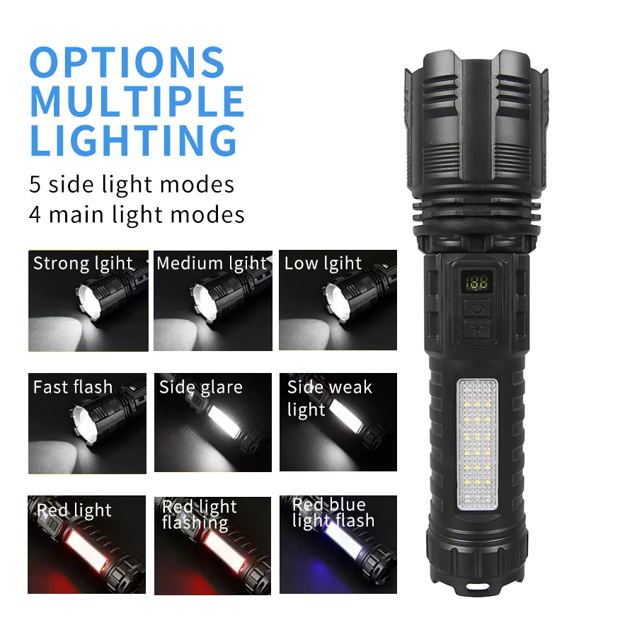 2025 linterna LED ultrapotente antorcha de luz fuerte recargable 3000mah luz de Flash 1000M tiro largo Lantren táctico al aire libre