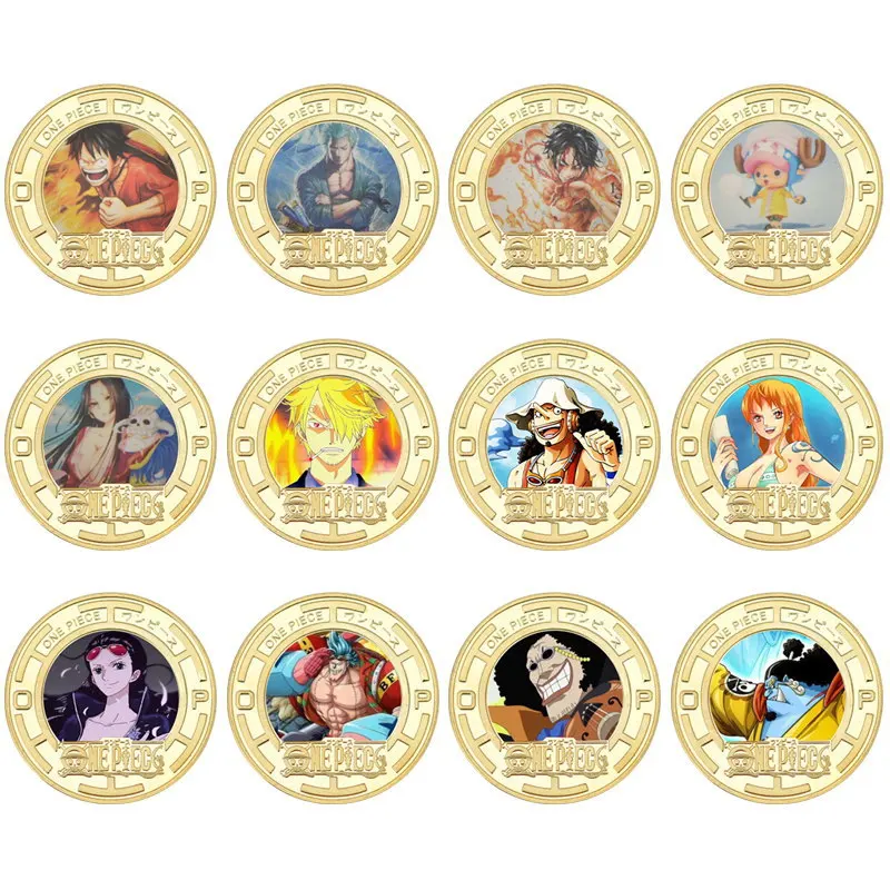 

One Piece Cartoon Souvenir Coin Anime Figure Luffy Zoro Sanji Nami Colored Metal Coin Anime Merchandise Decoration Children Gift