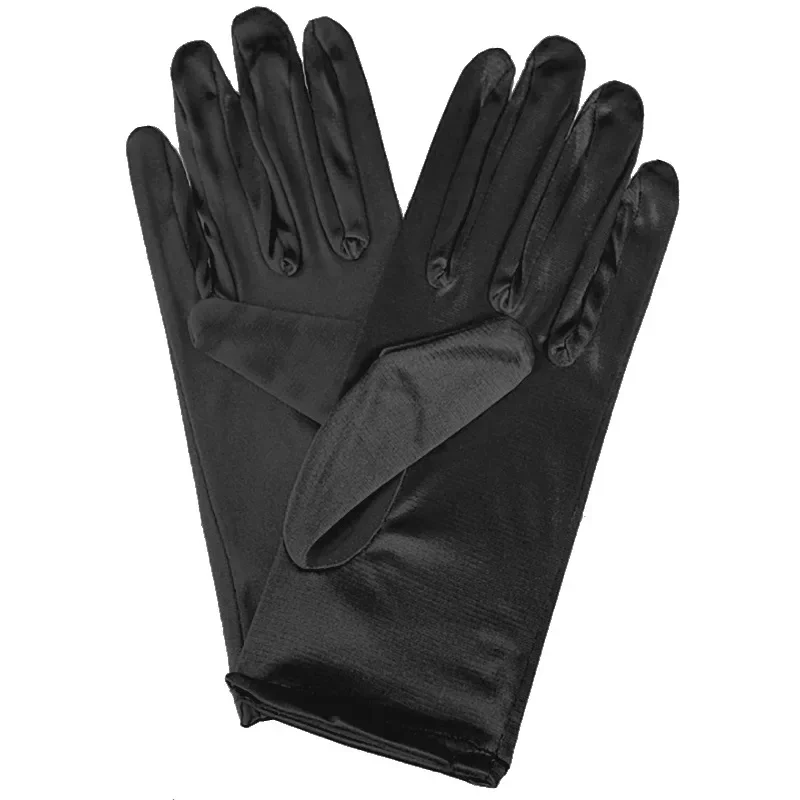 Gants de thé en satin pour fête des patients, longueur de poignet courte, doigts complets, accessoires de mariage