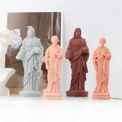 Large Size 3D Jesus Statue Candle Silicone Molds DIY Catholic Human Statue Cement Gypsum Resin Making Mould Religious Home Decor