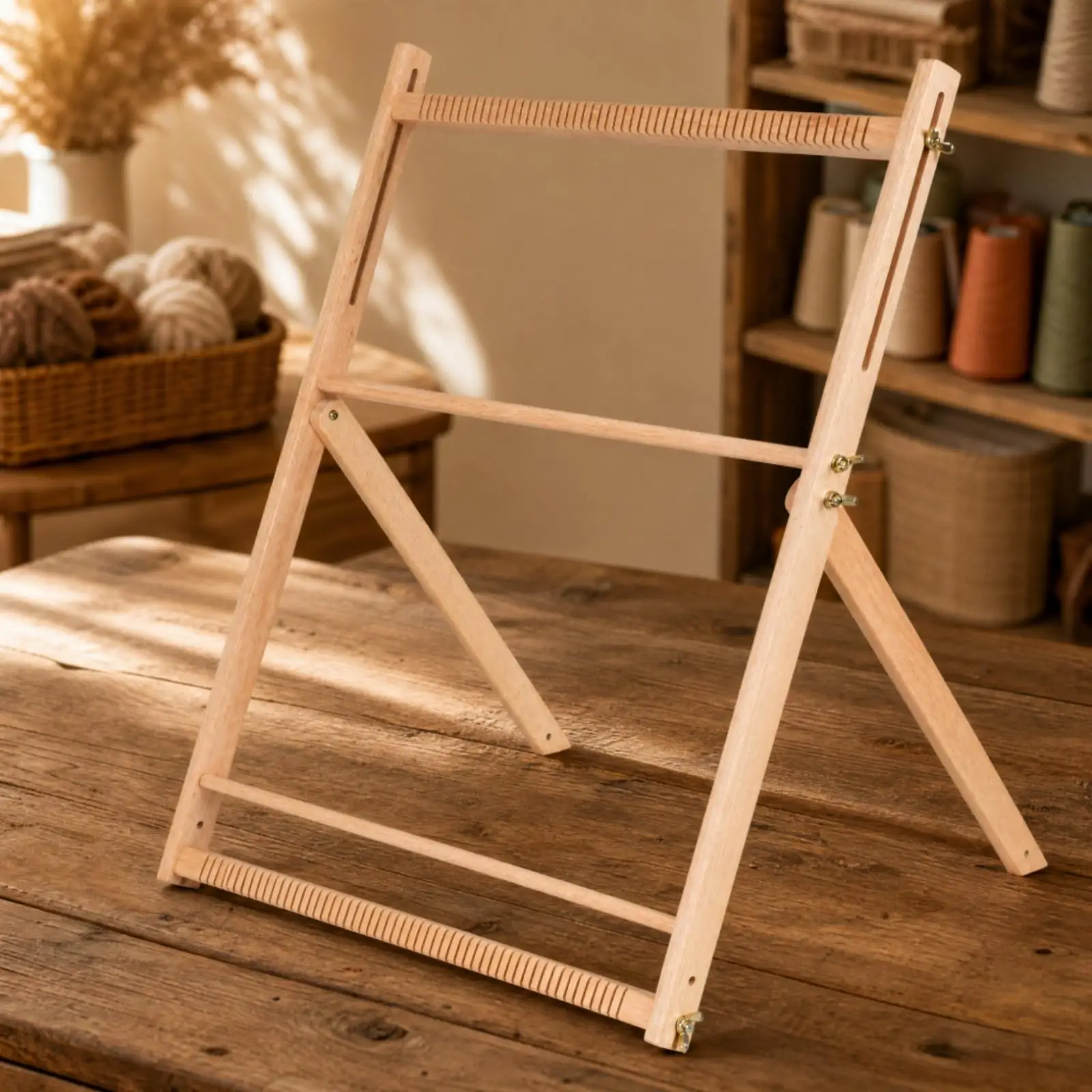 Folding Triangular Frame Loom Large Freestanding Weaving Loom with Wooden Cane Weaving Comb Long-Lasting for Adults