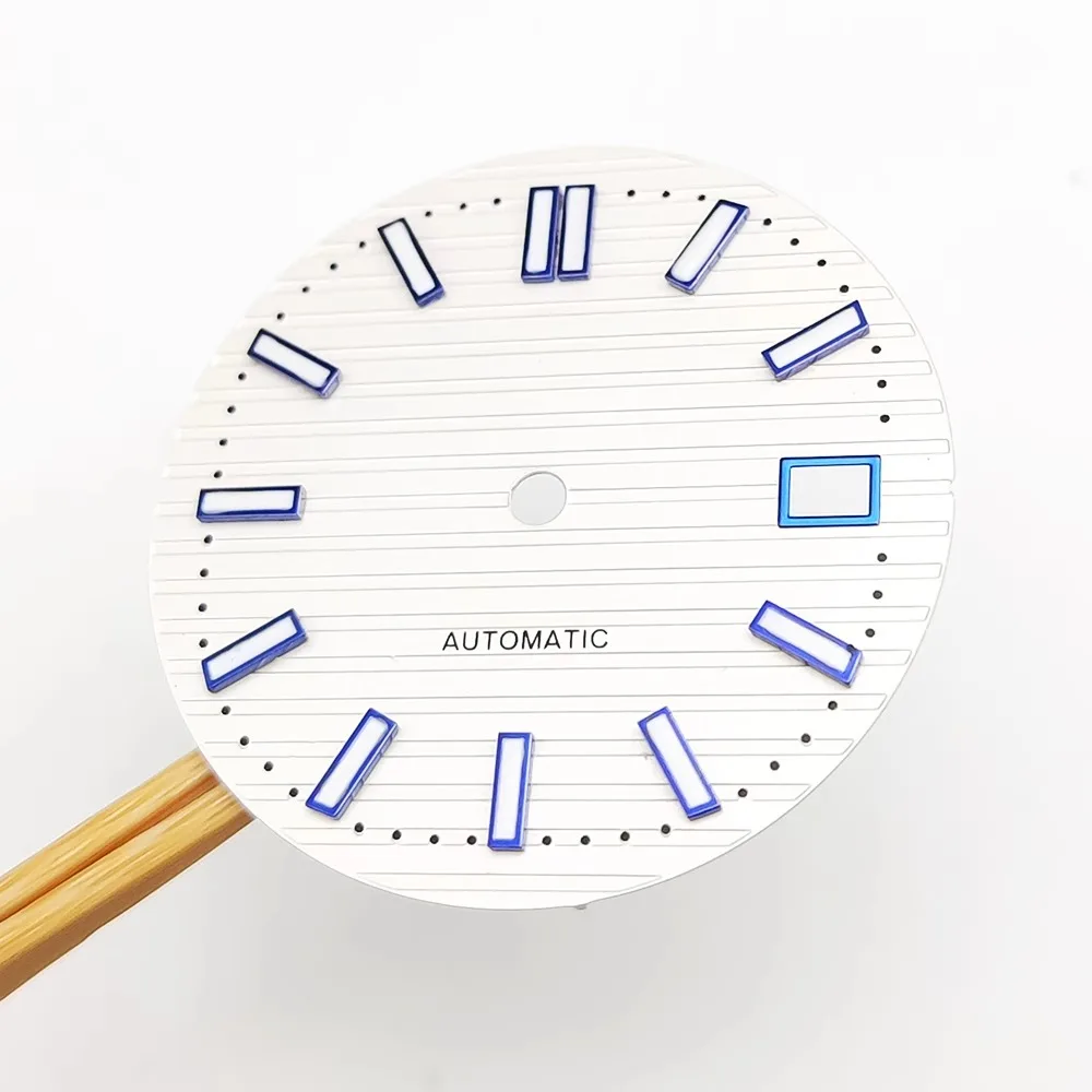 白い滅菌テキストウォッチダイヤル、変更されたアクセサリー、青いダイヤル、新しい、nh35a、29.8mm