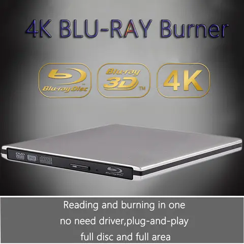 울트라 슬림 외장형 광학 드라이브 4K 블루레이 버너 USB3.0 DVD 플레이어 3D 블루레이 라이터 리더 CD/DVD 버너