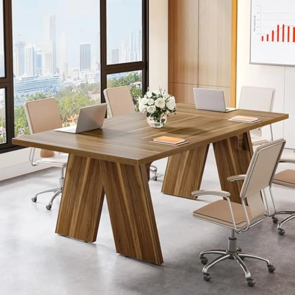 

6 ft Conference Table, 70.9 L x 35.4 W x 29.5 H Inches Meeting Table with Solid Wood Legs, Wood Training Table Boardroom