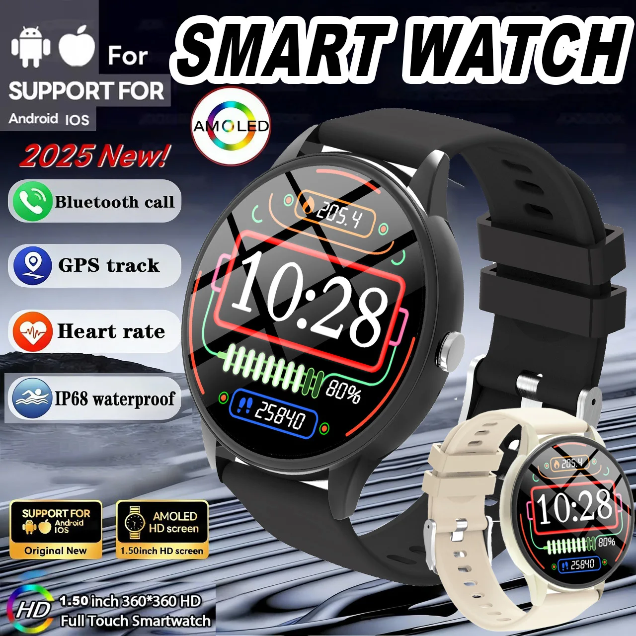 

2025 New Men Women Smart Watch 1.50 Inch HD Screen Bluetooth Call Message Notificati Multi-Sport Mode LIfe WaterProof SmartWatch