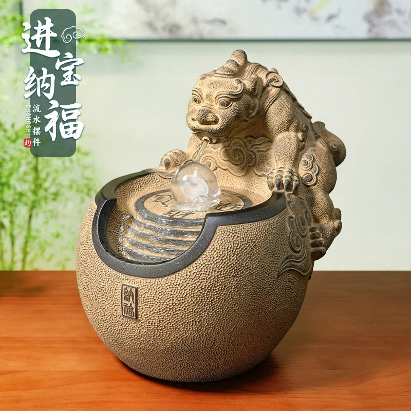 Wealth flowing water ornaments, circulating water features, home office desktops, fortune beasts, tea rooms, Pixiu spitting wate