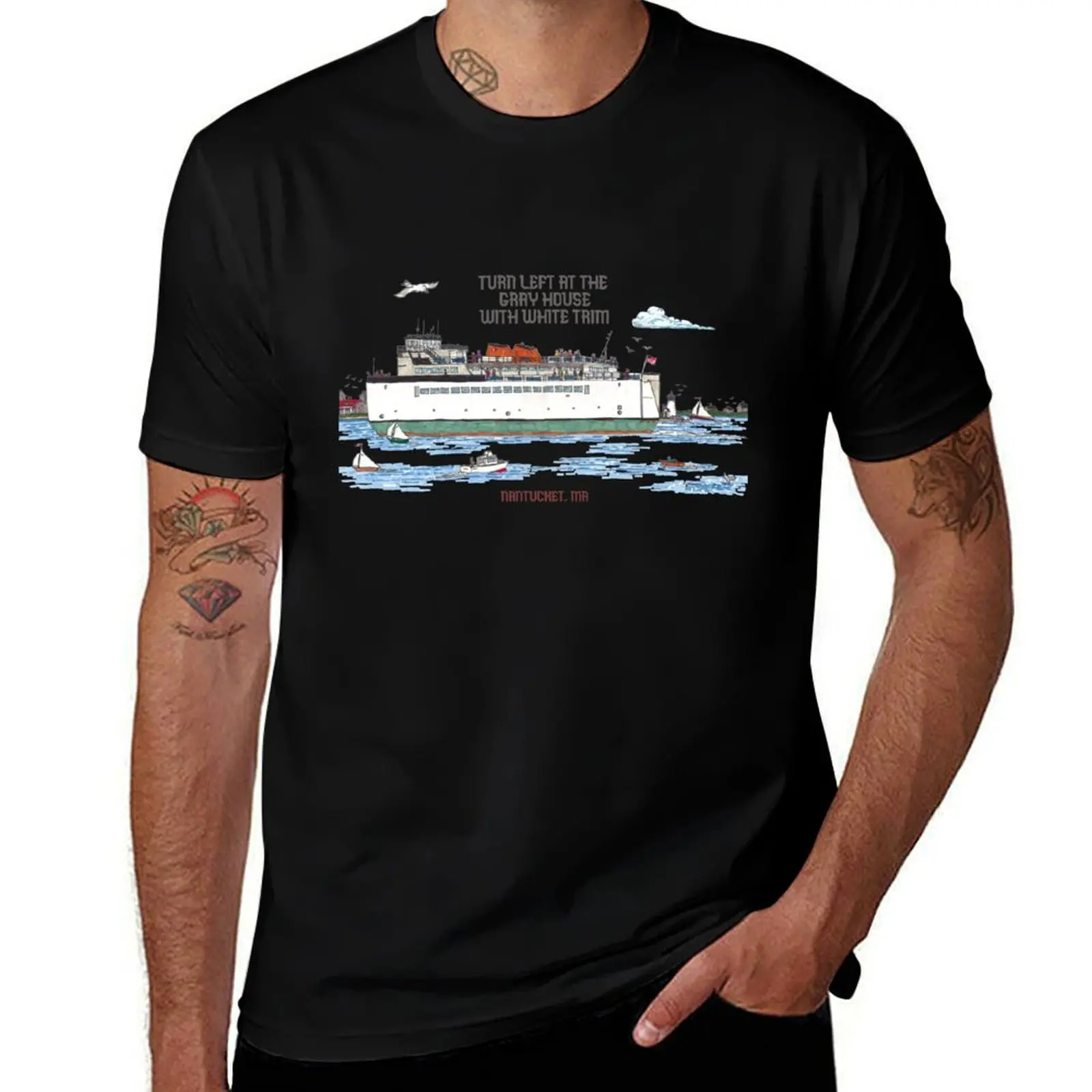 Nantucket Ferry T-Shirt Modern Print Casual T-Shirt