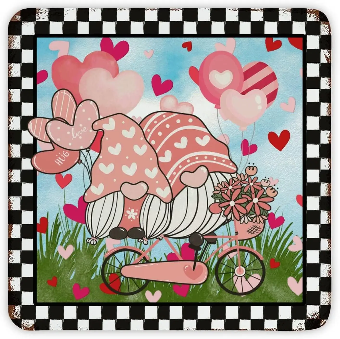 Metal Sign Happy Valentine's Day Pink Gnomies Love Hearts Vintage Bar Bar Sign Plaque Retro Metal Art Prints for