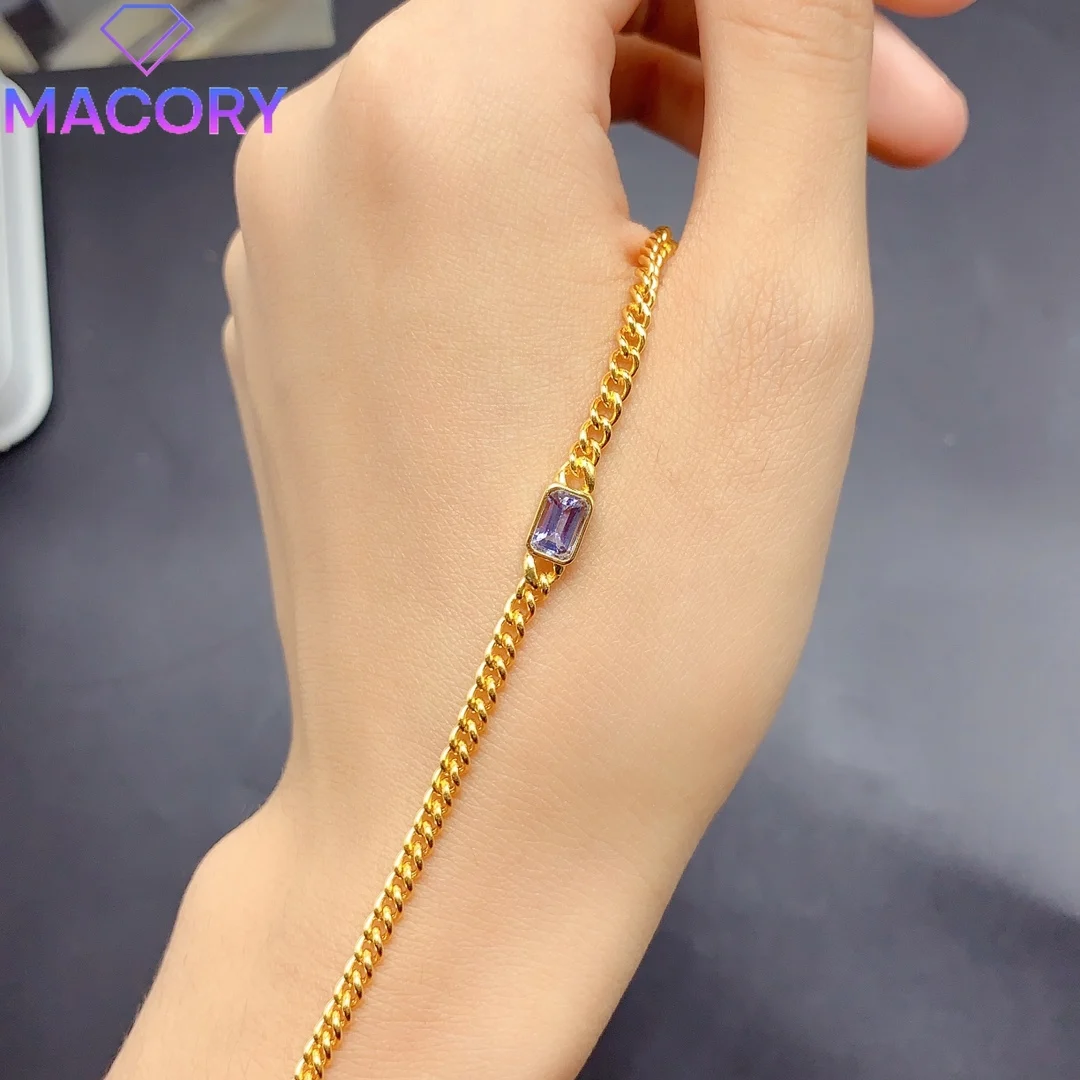 หญิงสร้อยข้อมือ Tanzanite ธรรมชาติหญิง 925 เงินสเตอร์ลิงการรับรองจัดส่งฟรีเครื่องประดับคริสต์มาสใหม่อัญมณีหรูหรา