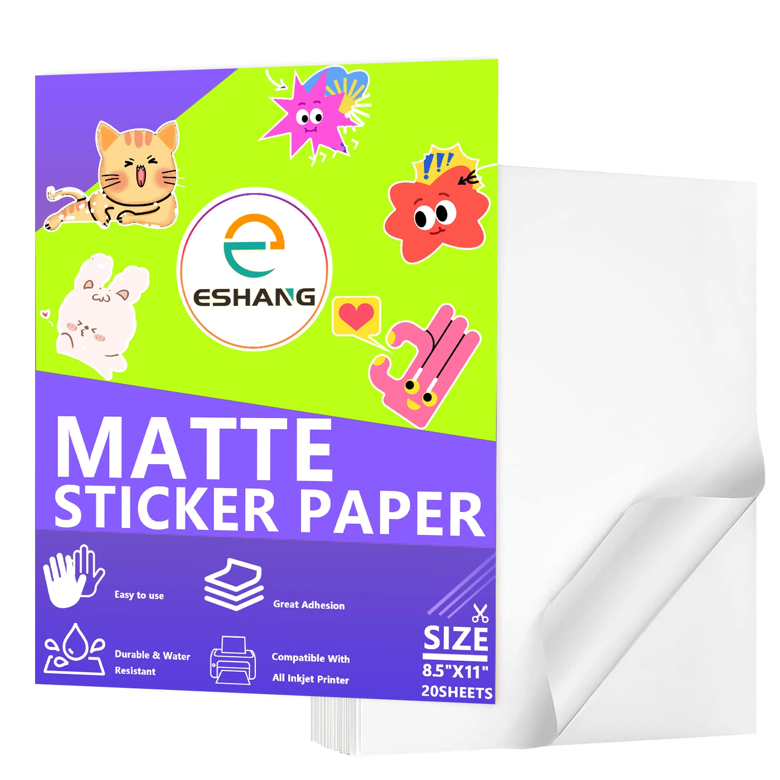 

20 Sheets 8.5x 11 Inches Printable Vinyl Sticker Paper Matte White for Inkjet Printer Self-Adhesive Sheets Waterproof