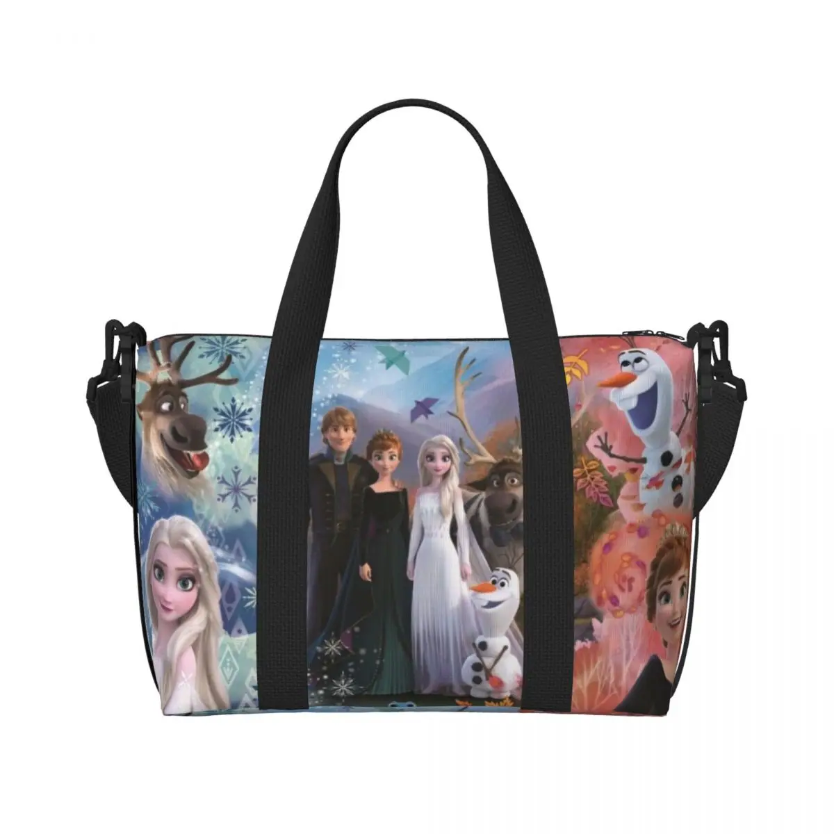 Custom Frozen Cartoon Wallpaper Grocery Tote Shopping Bags Women Large Capacity Beach Gym Travel Bags