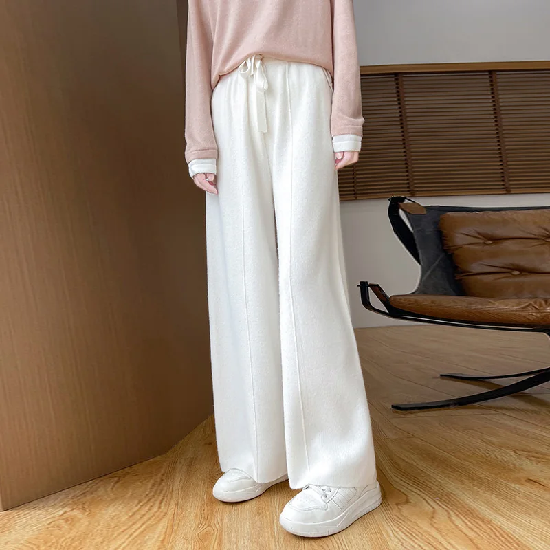 Women\'s Wool Wide Leg Pants Autumn And Winter High Waist Sagging Slim Casual Loose Straight Leg Knitted Pants ZD-3018