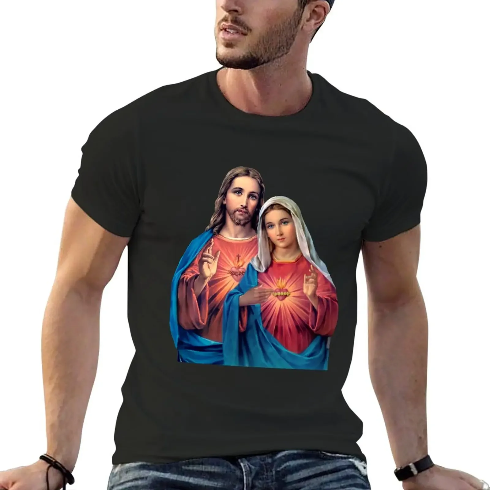 New Twin Hearts very close together - I (Jesus and Mary) transparent background T-Shirt tees mens t shirts