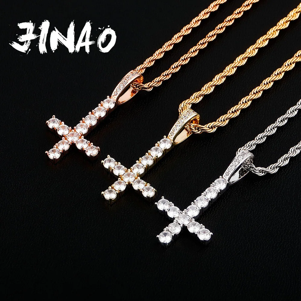 JINAO New Upside Down CROSS Pendant PINK Black Iced Out Cubic Zirconia Men's Necklace Hip Hop Fashion Jewelry For Gift