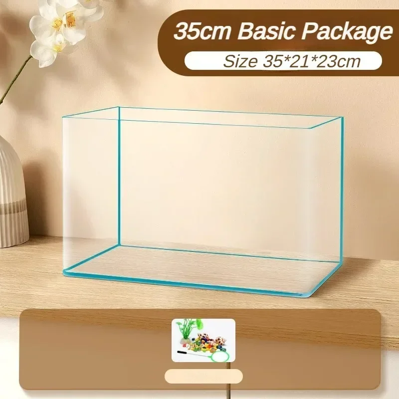 Glass Fish Tank Explosion-proof Glass Thermal Bending Desktop Small Aquarium Turtle Ecological Tank with Decorated Accessories