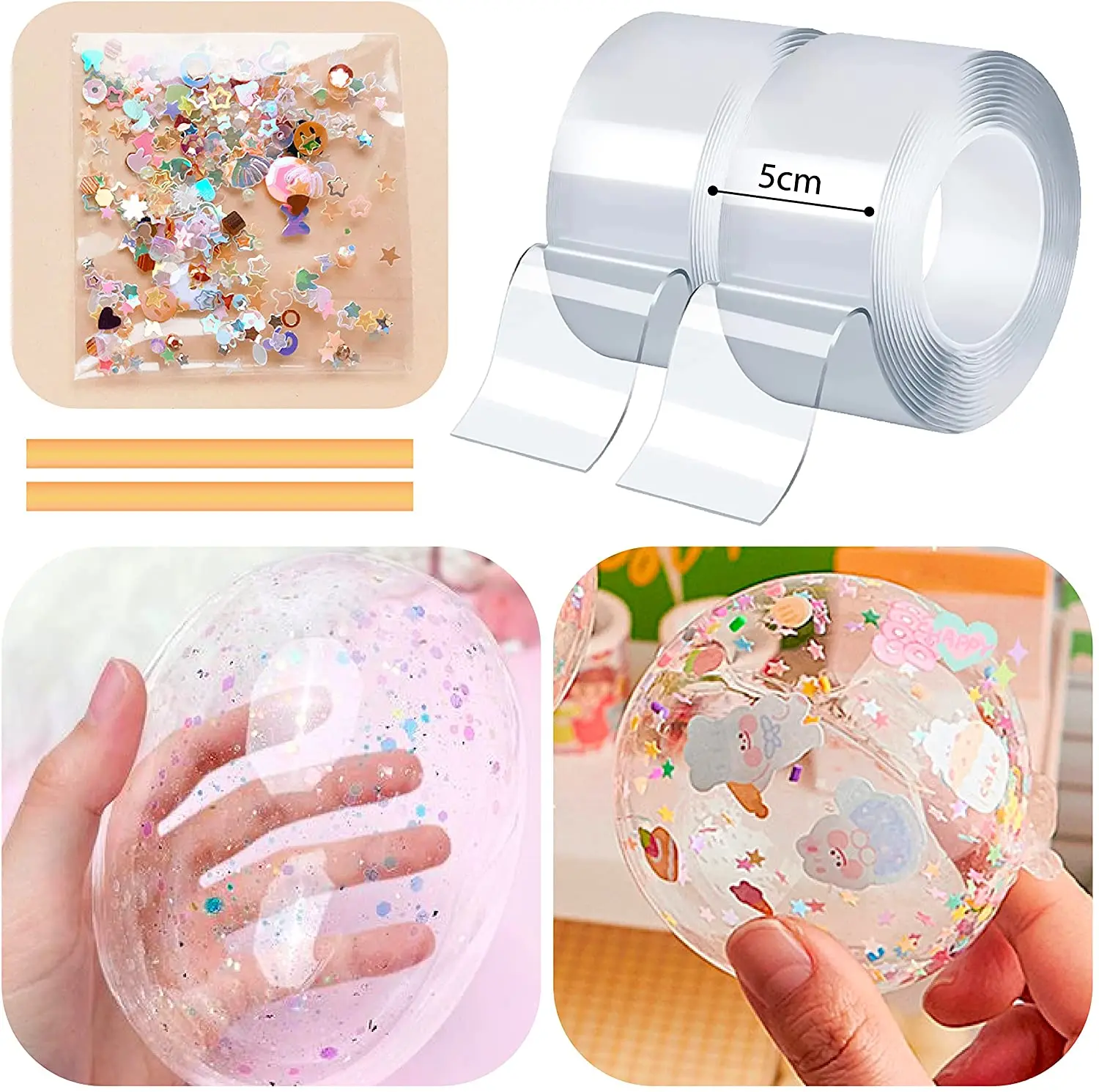 Nano Tape Bubble Kit Double Sided Tape Plastic Bubbles Balloon Two Sided Tape for  DIY Craft Kit Party Favors and Fidget Toys