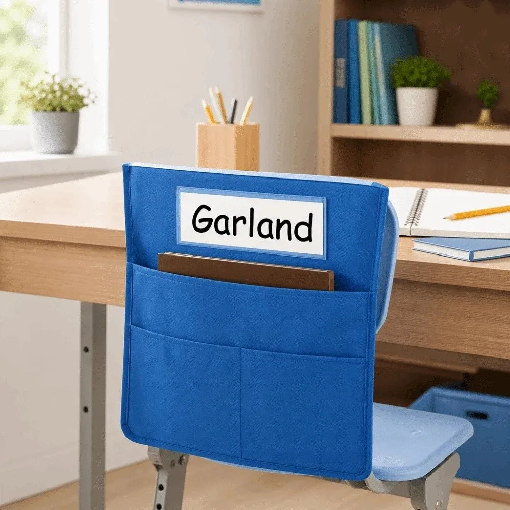 

Portable Oxford Chair Back Pocket With Name Tag Multi-Functional Classroom Organizer Bright Color Chairback Pocket Chart Student
