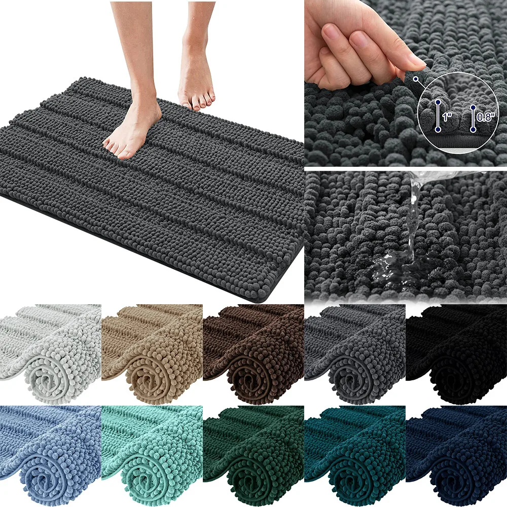 

Extra Thick Chenille Striped Pattern Bath Rugs Soft Non Slip Super Absorbent Bath Mat Shaggy Foot Mats for Floor Indoor Entryway