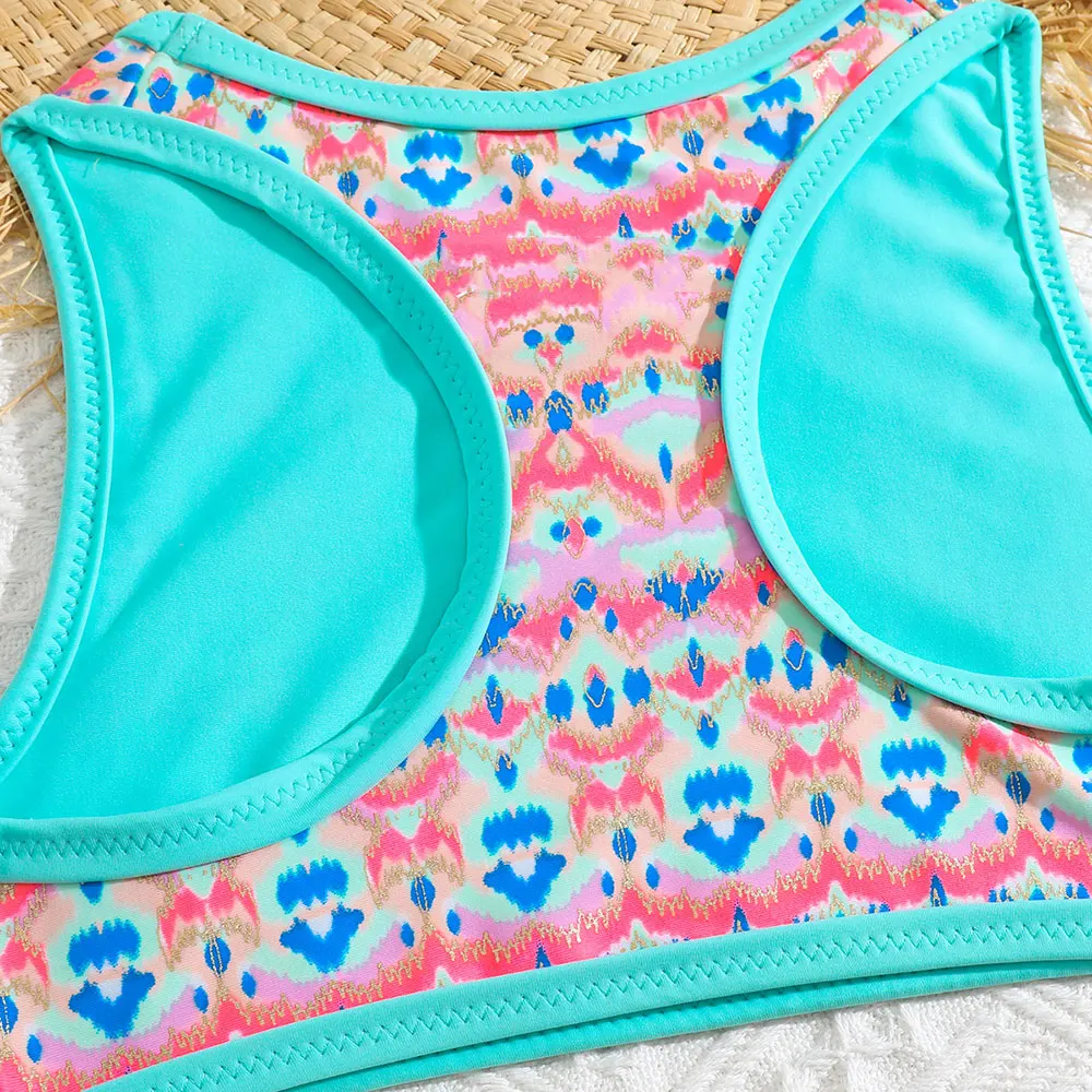 Girls Ethnic Print Bikini Swimsuit Kids Beach Sport Revisable Two Piece Children\'s Swimwear 3-12 Years Toddler Bathing Suit 2023