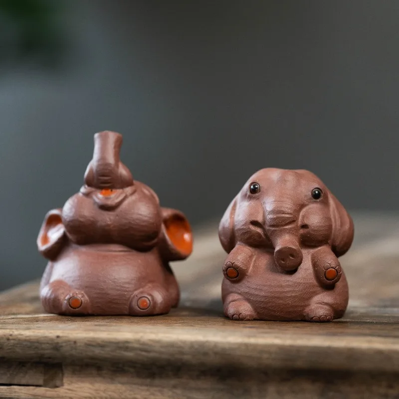 1 PC Purple Clay Elephant Tea Pet Ornament Handmade Lucky Animal Figurine Good Blessing Meaning Tea Play Cute Ceramic Home Decor