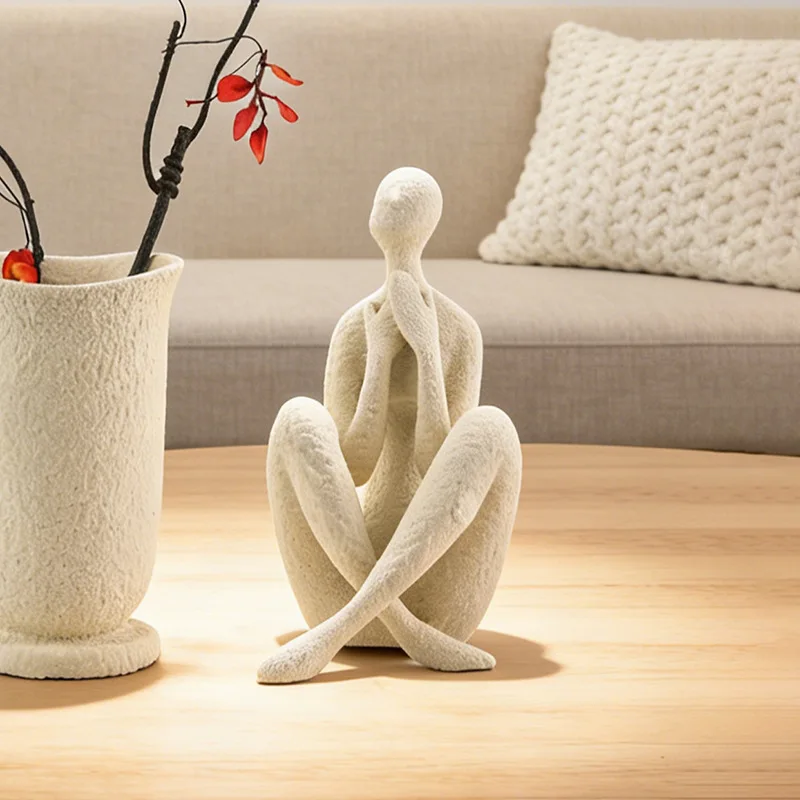 Nordic Sand Stone Abstract Woman Sculpture Ornaments Living Room Bedroom Office Entrance Yogi Art Furnishings Crafts Decoration
