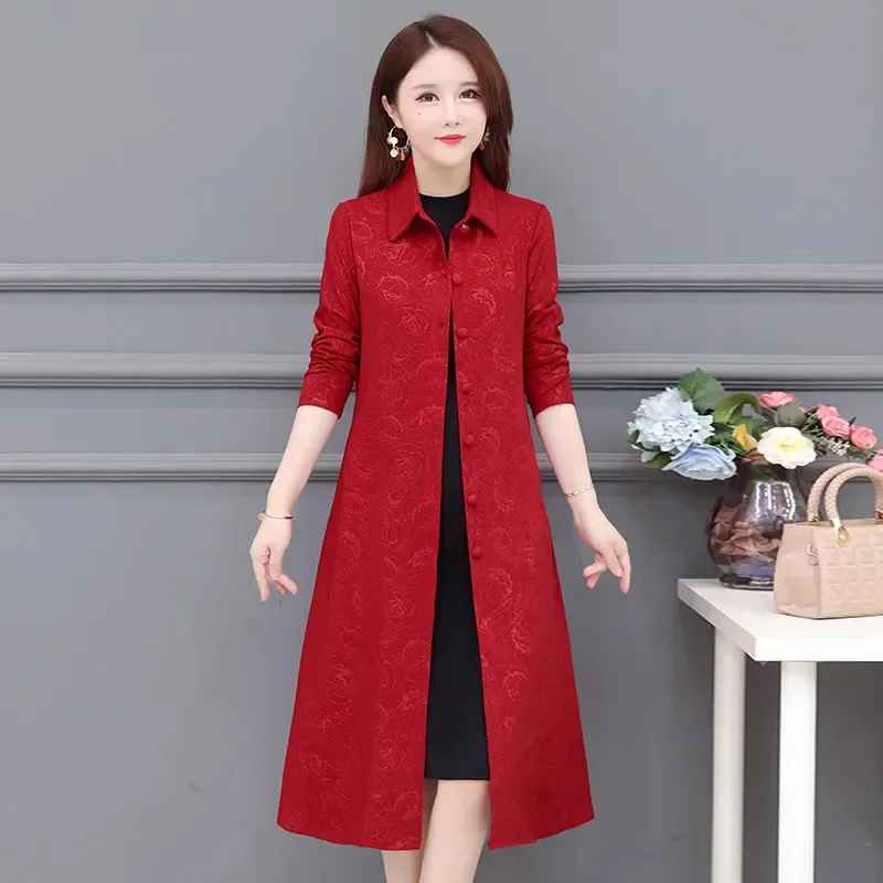 

Women Windbreaker 2024 New Mid-length Spring Autumn Trench Coat Middle aged Female Coats Korean Loose Top L-6XL