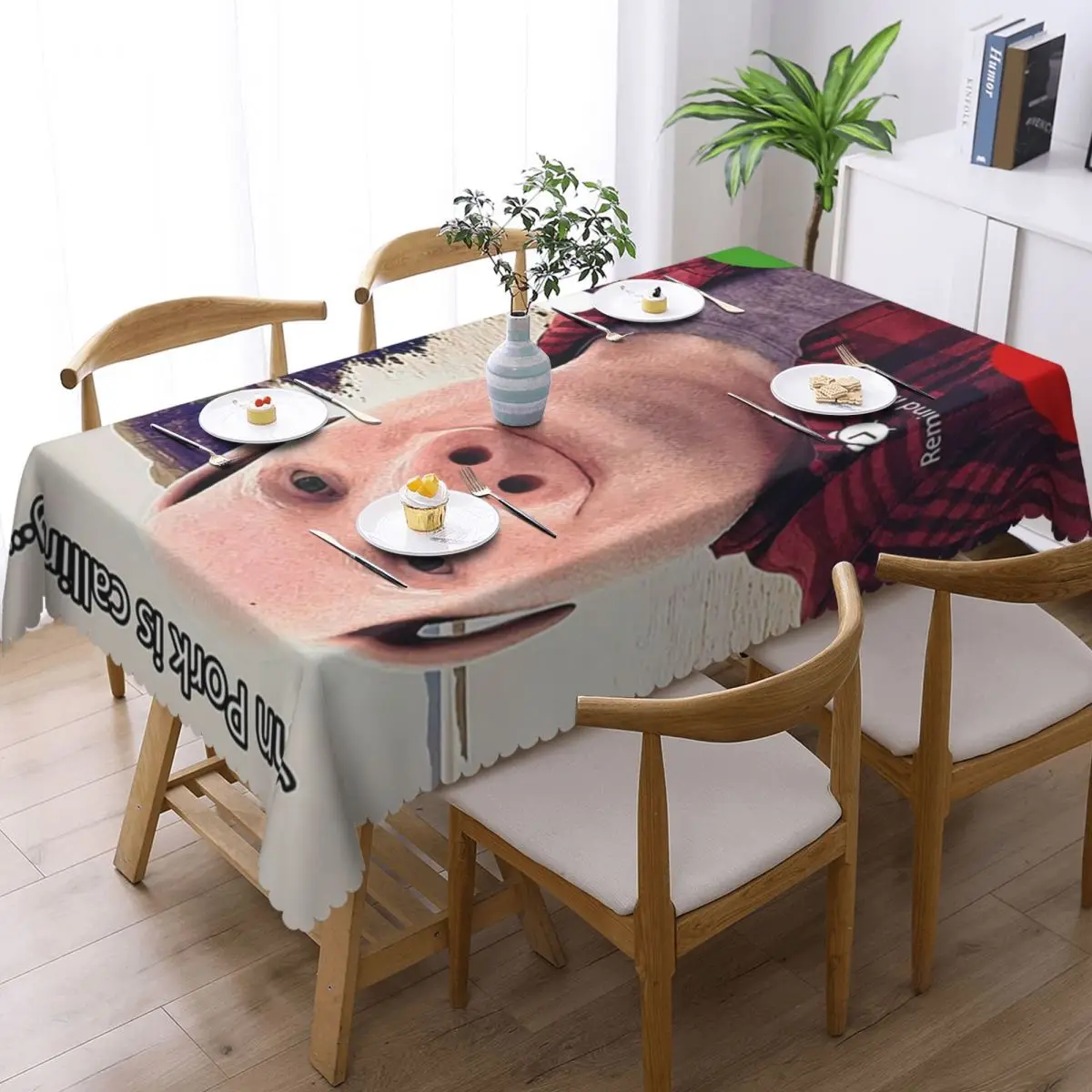 John Pork Is Calling Answer Call Phone Rectangular Tablecloth Waterproof Table Cover for Festival Party Decorations Table Cloth